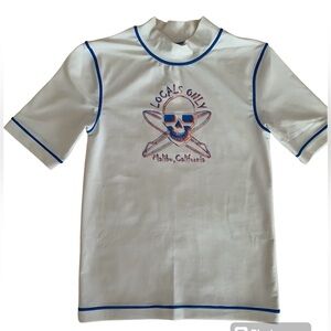 Cherokee Skeleton White Rash Guard Swim Shirt Mock Neck Short Sleeves Boy M 8/10